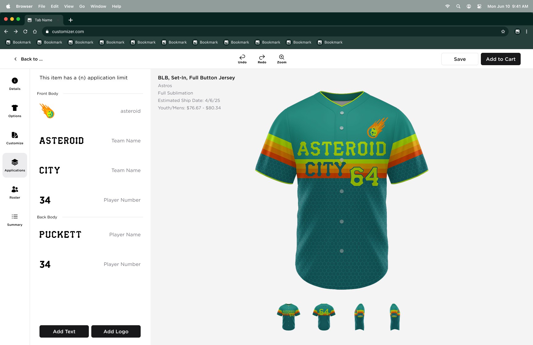 Applications tab for text and logos