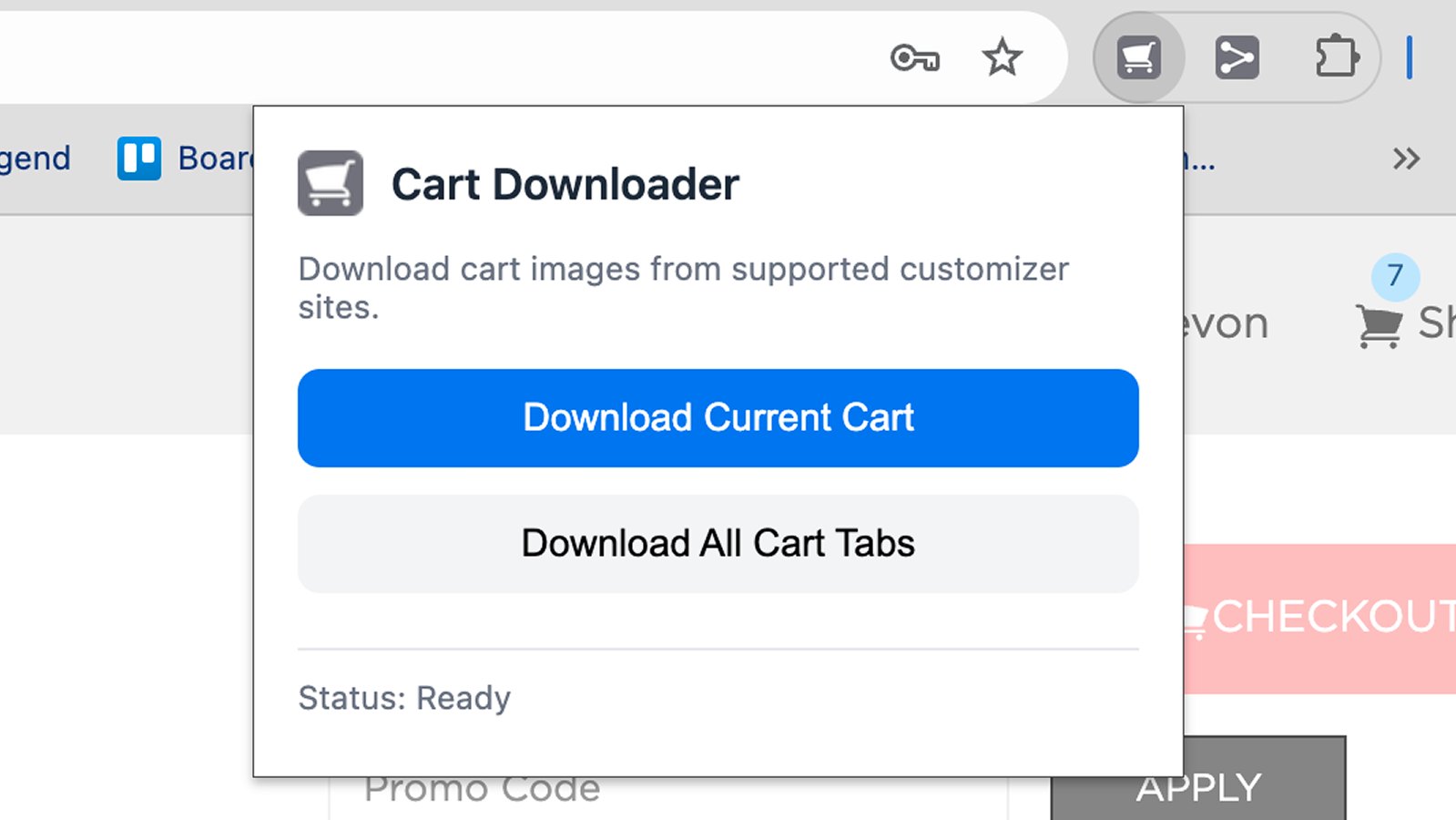 Cart Downloader extension popup