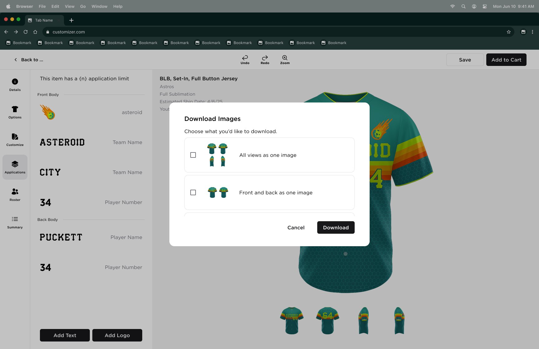 Download Images dialog in the new builder