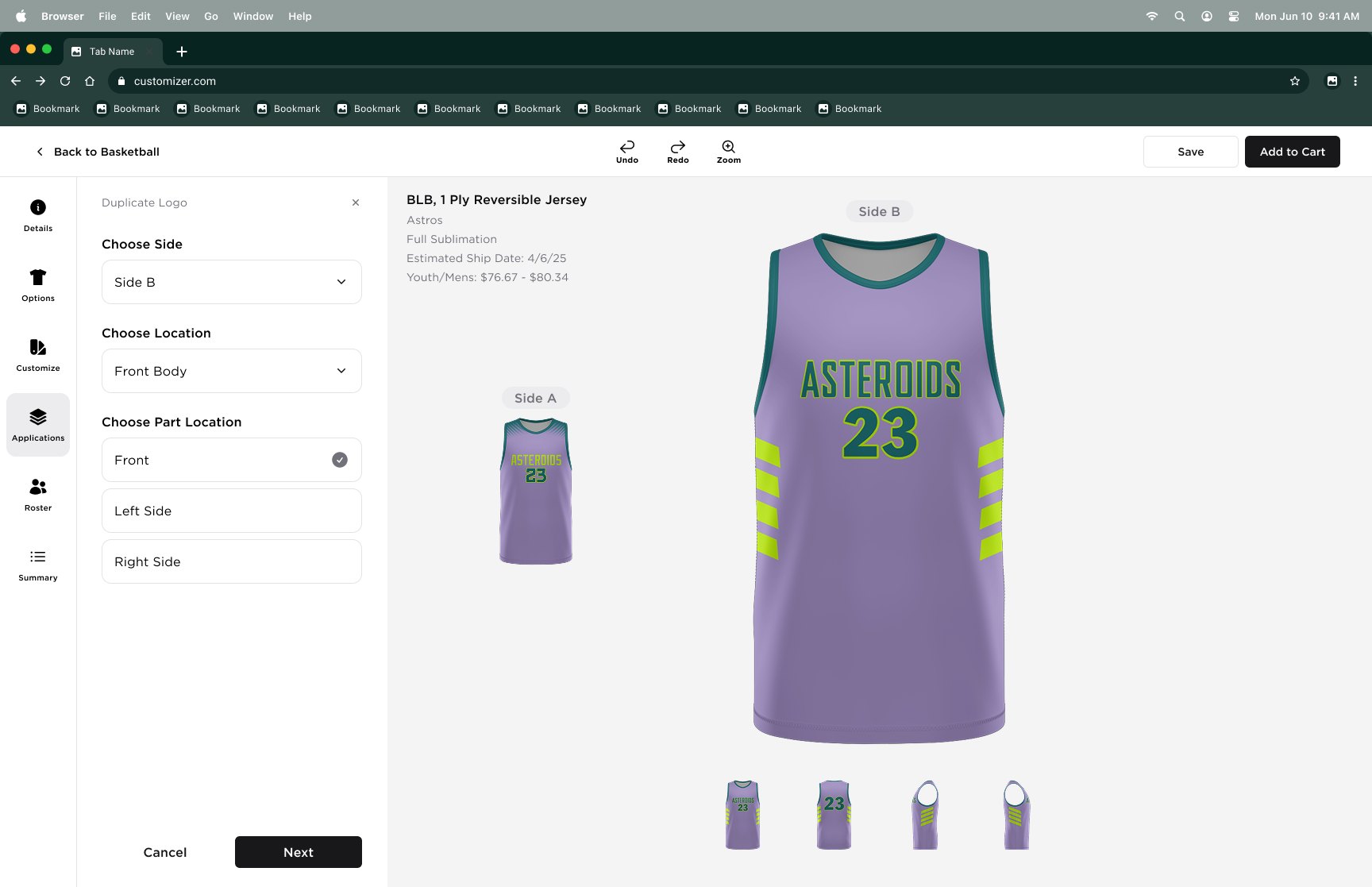 Duplicating a logo to the second side of a reversible uniform